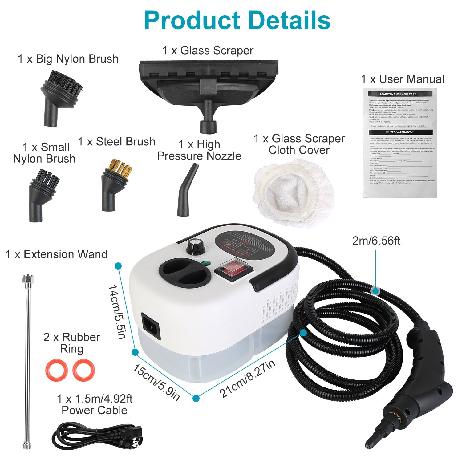 2500W Handheld Steamer Cleaner Multifunctional Little Steamer Powerful High Temp Steam Clean Machine For Cleaning Car Detailing Couch Floor Tile Microwave Mattress Bed Bugs Windows