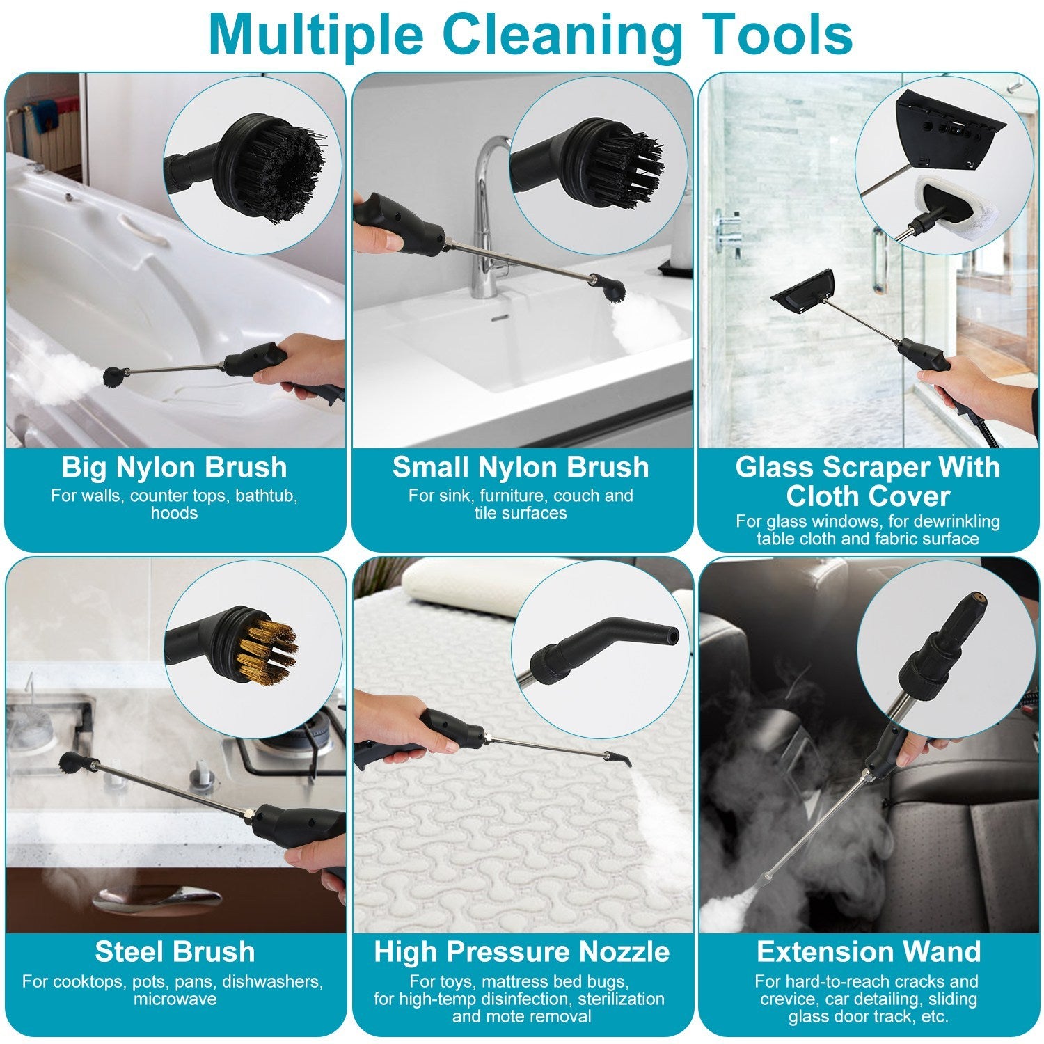 2500W Handheld Steamer Cleaner Multifunctional Little Steamer Powerful High Temp Steam Clean Machine For Cleaning Car Detailing Couch Floor Tile Microwave Mattress Bed Bugs Windows